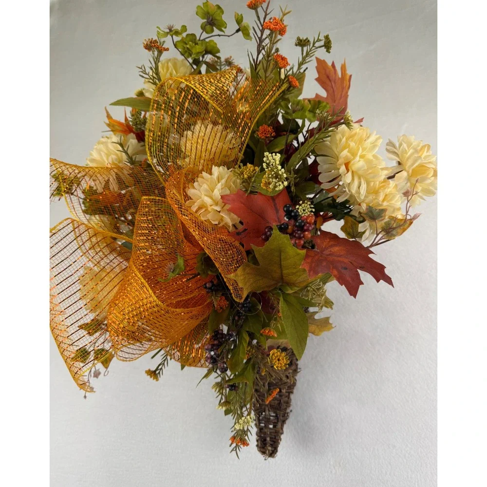 Fall Cornucopia Wall Hanging Woven Grapevine Autumn Floral Decor